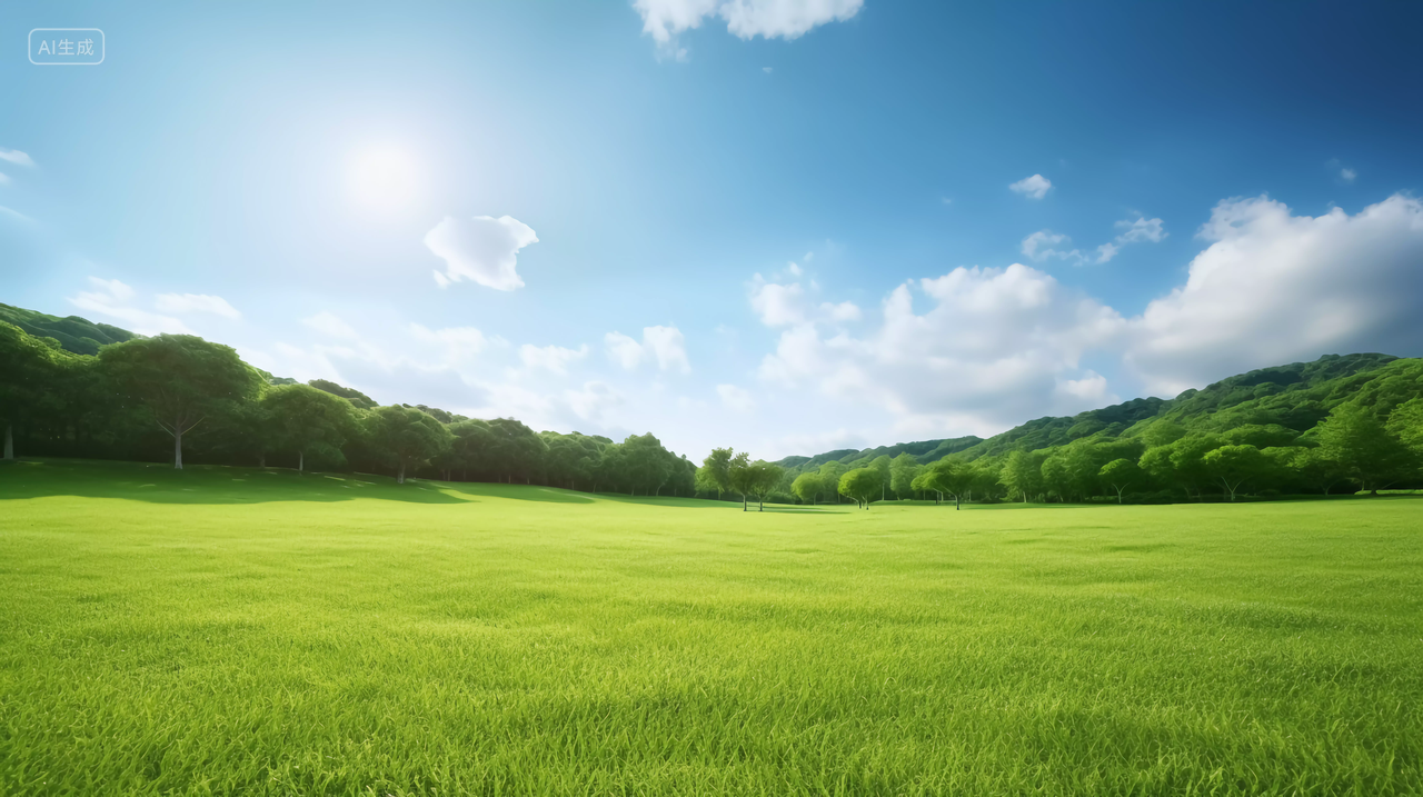 蓝天下的草地绿色草地春天清新风景美丽的大自然青草植物