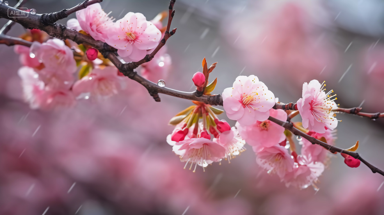 梅花与一场春雨的邂逅