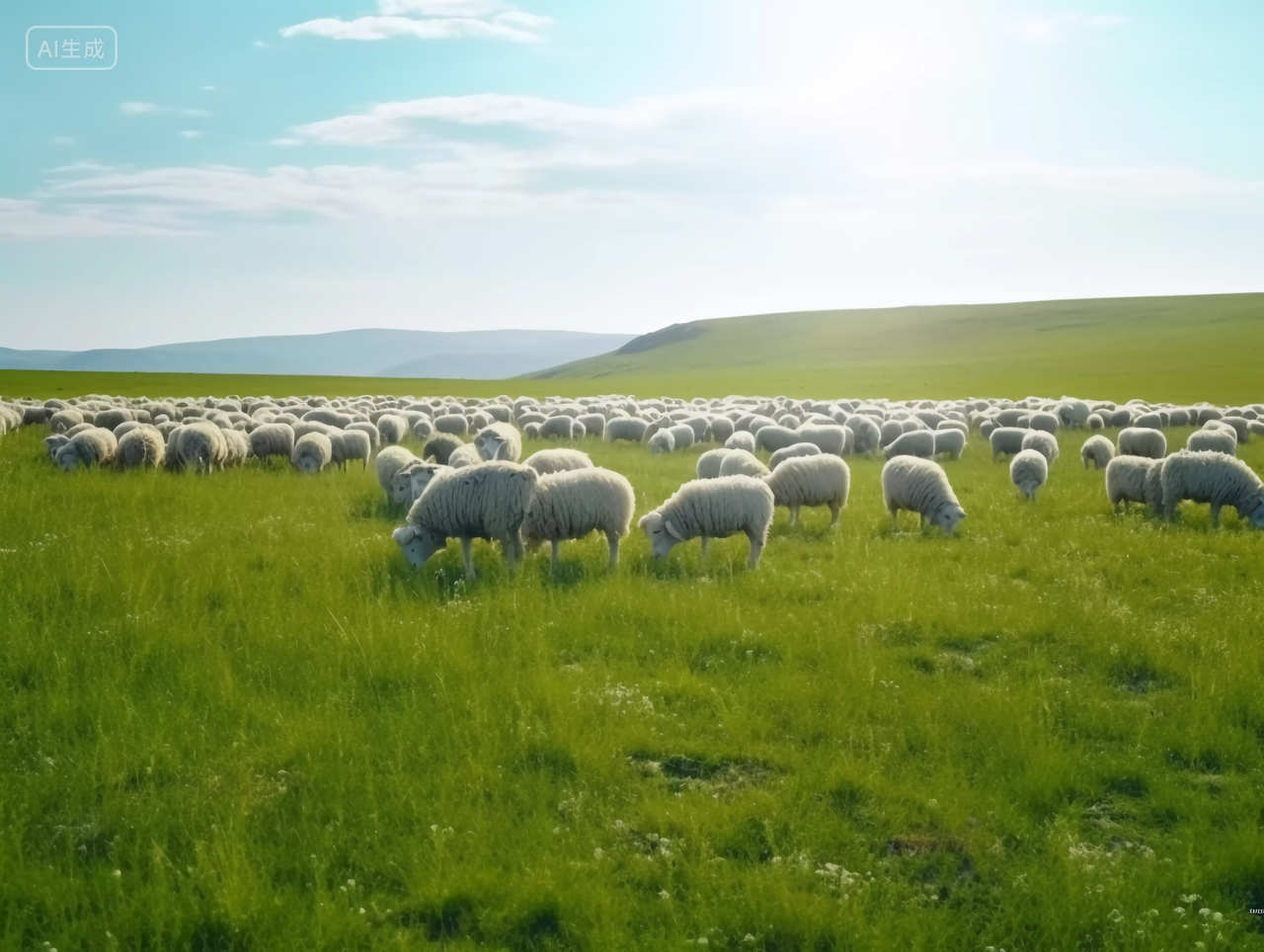 白色绵羊羊群草原风光绿色草地自然风景旅游宣传