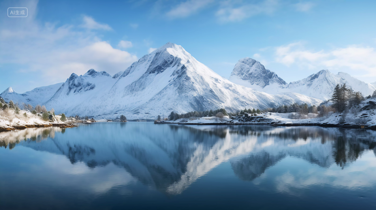 雪山和湖水风光山水意境自然景色山湖风景旅游宣传壁纸电脑壁纸