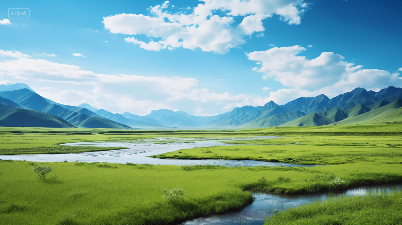 草原河流绿色草地自然风景旅游宣传蓝天大草原电脑壁纸