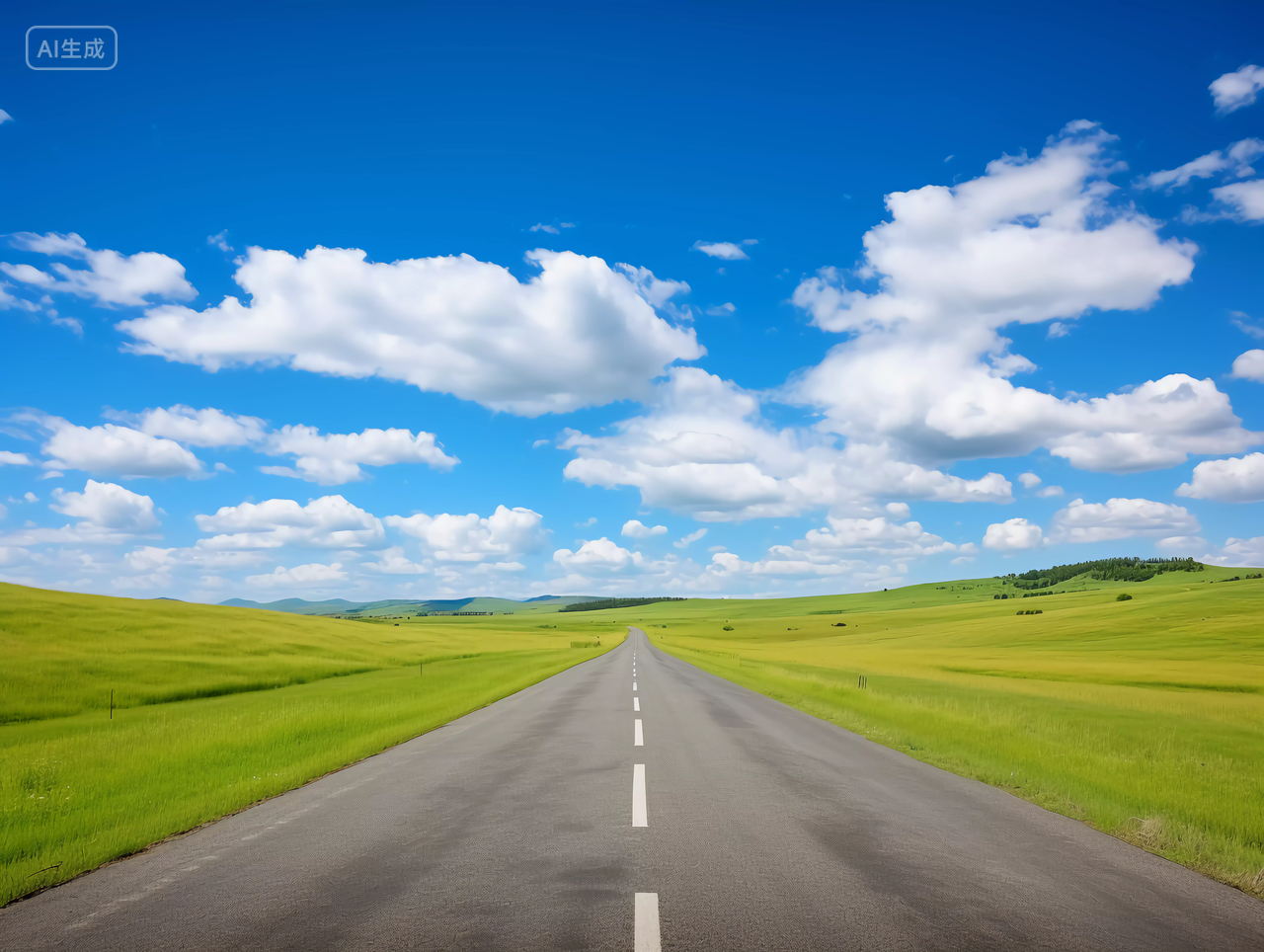 草原公路蓝天大草原绿色草地自然风景旅游宣传电脑壁纸