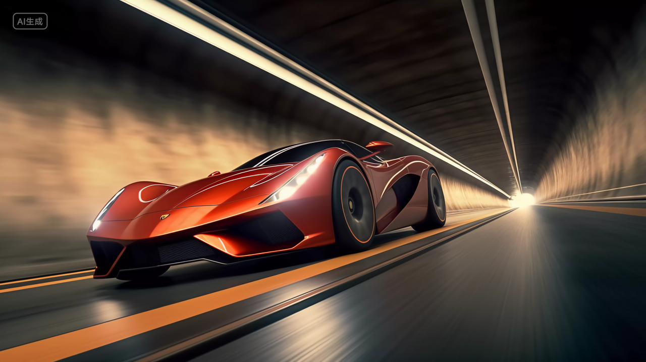 高速行驶的汽车跑车驾驶穿过隧道