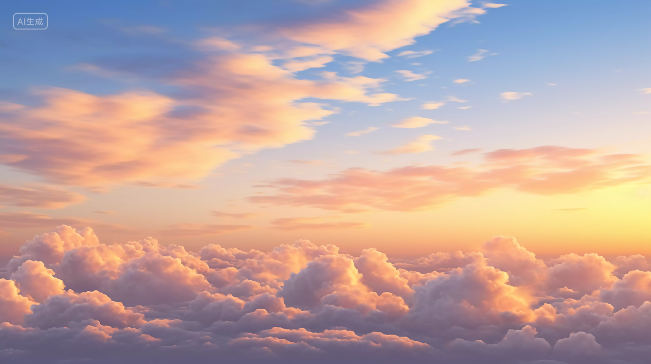 云朵壁纸黄昏时的金光灿灿云彩云朵蓝天中的夕阳落日晚霞白云风景图