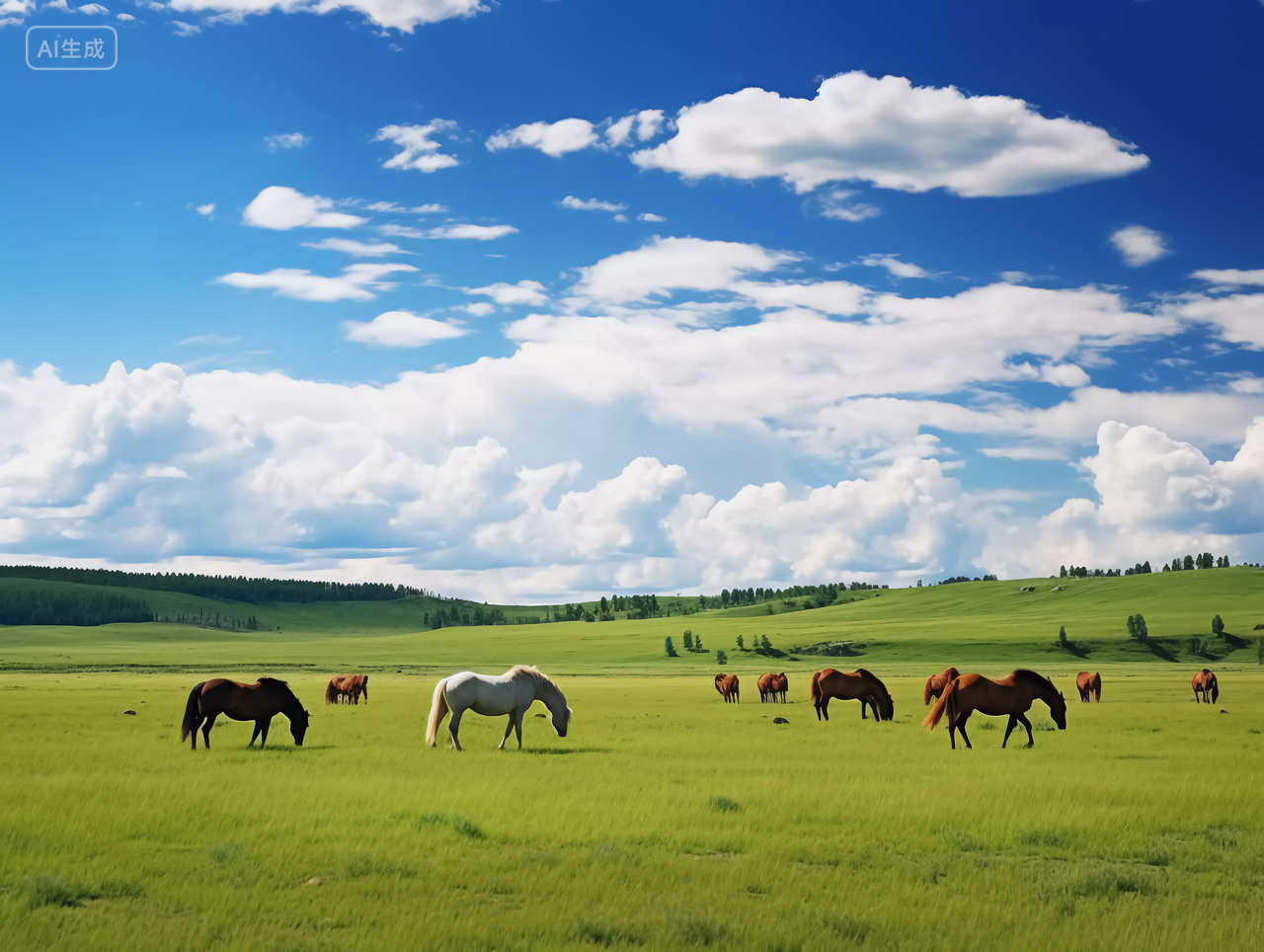 草原上的牛群草原风光绿色草地自然风景旅游宣传蓝天大草原