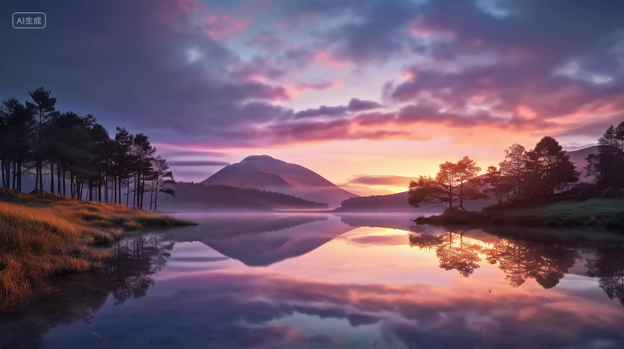 夕阳下的山水晚霞霞光湖面倒影意境自然景色山湖风景旅游宣传梦幻唯美壁纸壁纸