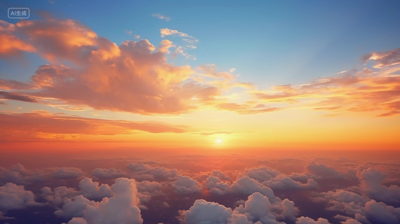 天空云朵壁纸黄昏时的金光灿灿云彩云朵蓝天中的夕阳落日晚霞白云风景图