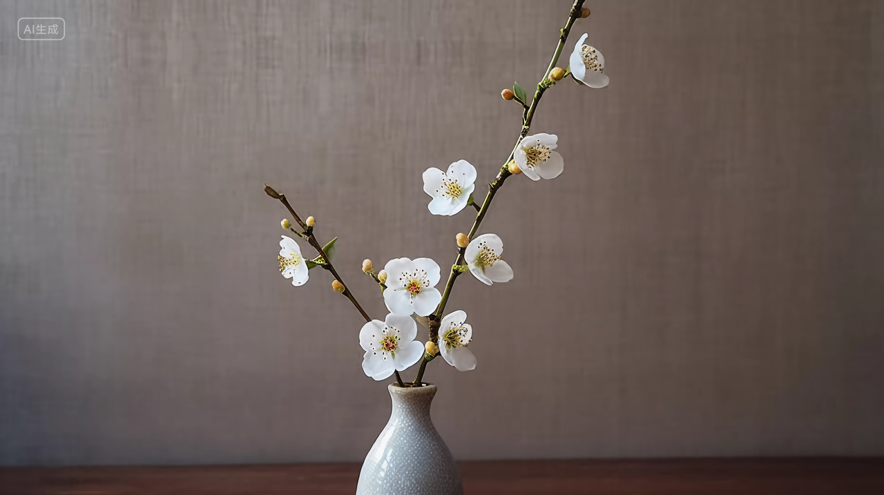 花瓶里的梅花插花