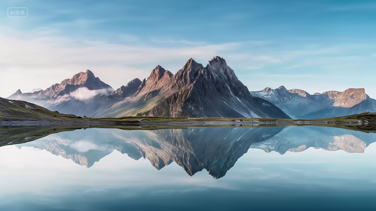 山和水中的倒影画面对称山水画山水意境自然景色山湖风景旅游宣传清新壁纸电脑壁纸