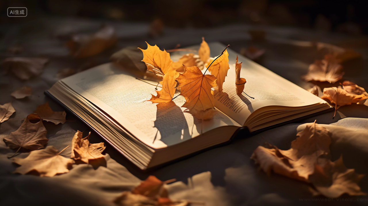 书籍上秋天的枫叶读书阅读学习世界读书日知识文化