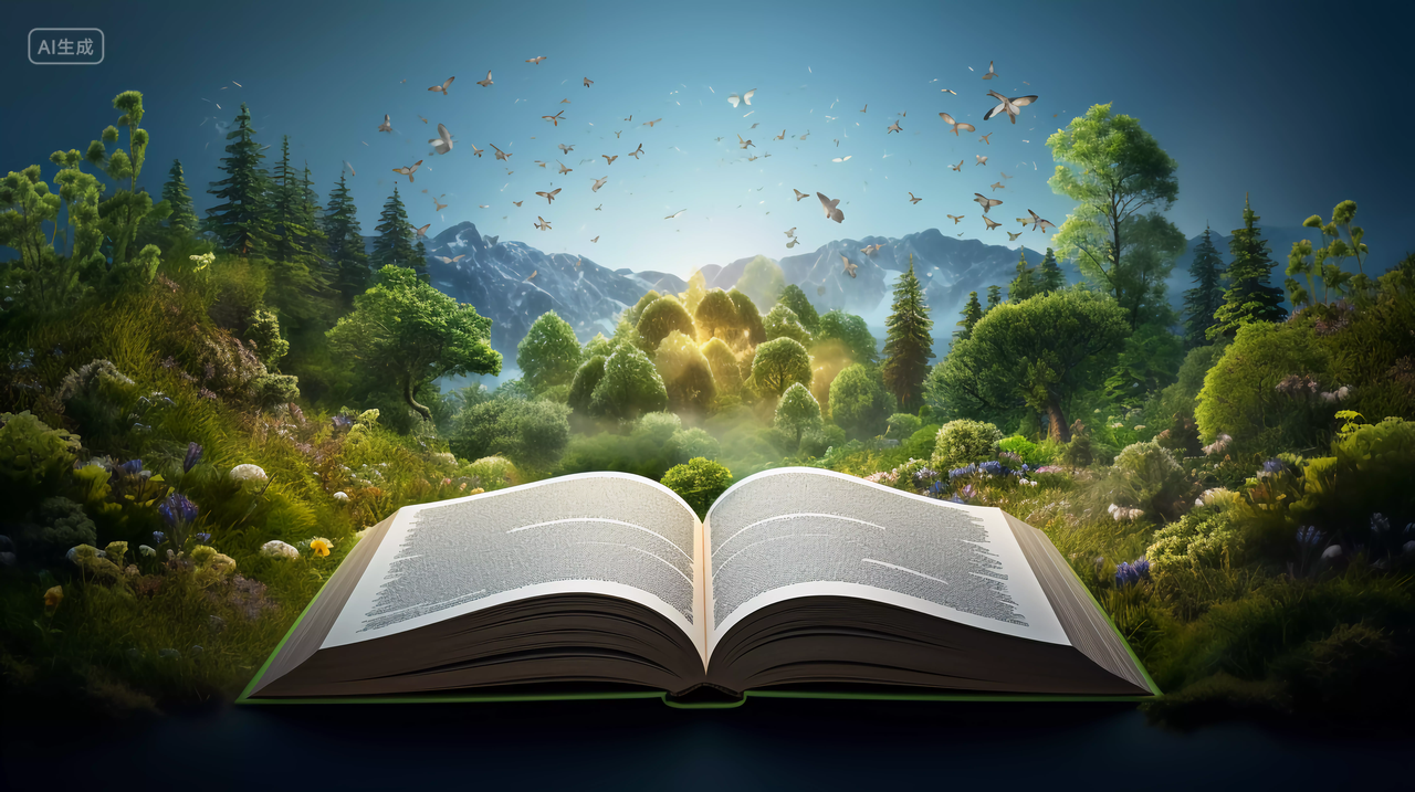 书本书籍自然风光日落景色魔法书读书阅读学习世界读书日知识文化