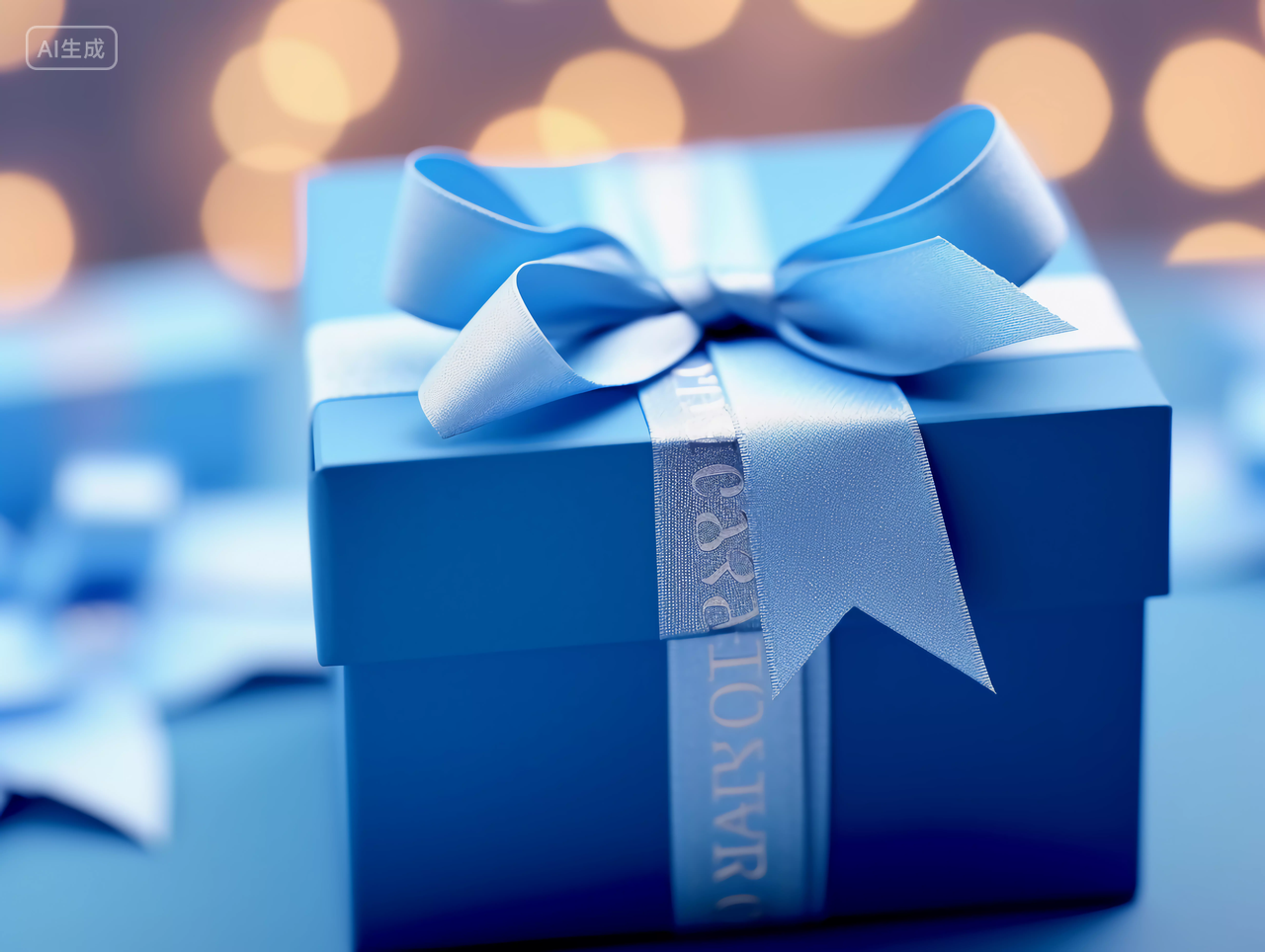 蓝色生日礼盒生日庆祝祝福生日快乐生日蛋糕HAPPY BIRTHDAY