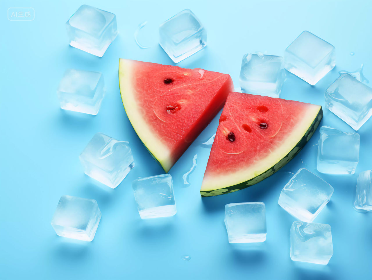 二十四节气夏至24节气西瓜水果切开的西瓜夏天冰块新鲜水果健康生活营养有机食物美味