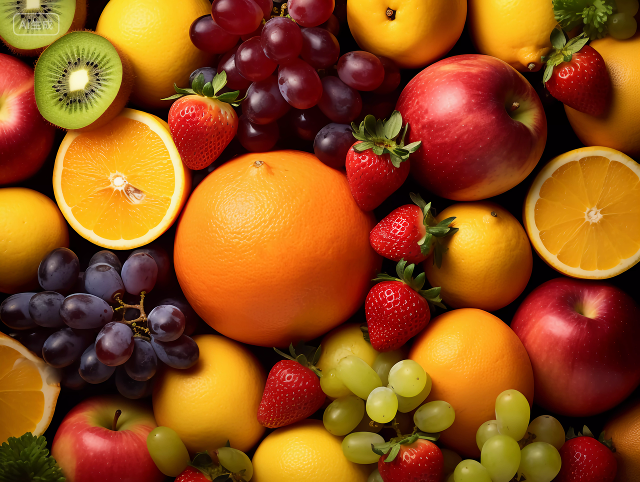 橙子草莓柚子橘子苹果猕猴桃香蕉葡萄菠萝各种各样新鲜水果健康生活营养有机水果拼贴展示图白底