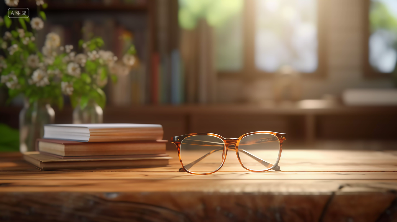 木桌上的书籍和眼镜看书阅读投入学习知识文化世界读书日