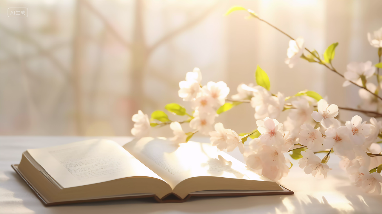 书本书籍阳光下打开的书上一枝鲜花读书阅读学习世界读书日知识文化