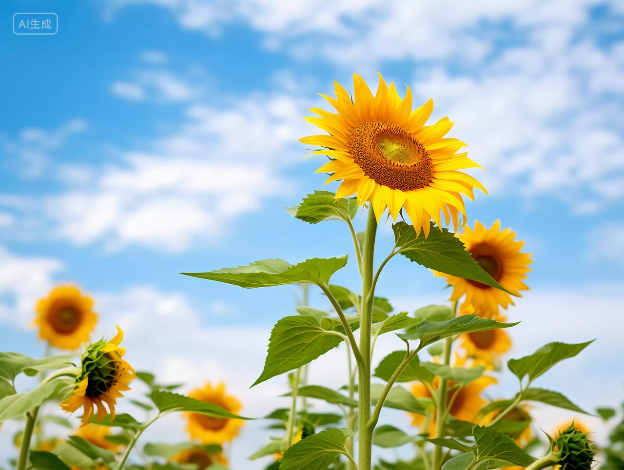 向日葵花朵清新美好希望鲜花花束向日葵蓝天白云背景唯美壁纸