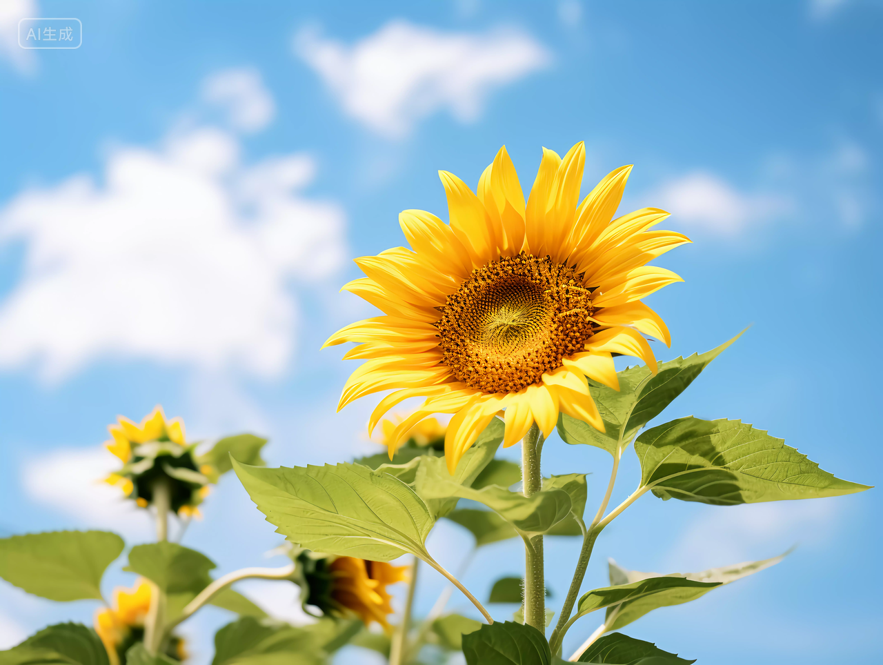 向日葵花朵清新美好希望鲜花花束向日葵仰拍晴朗天空唯美壁纸