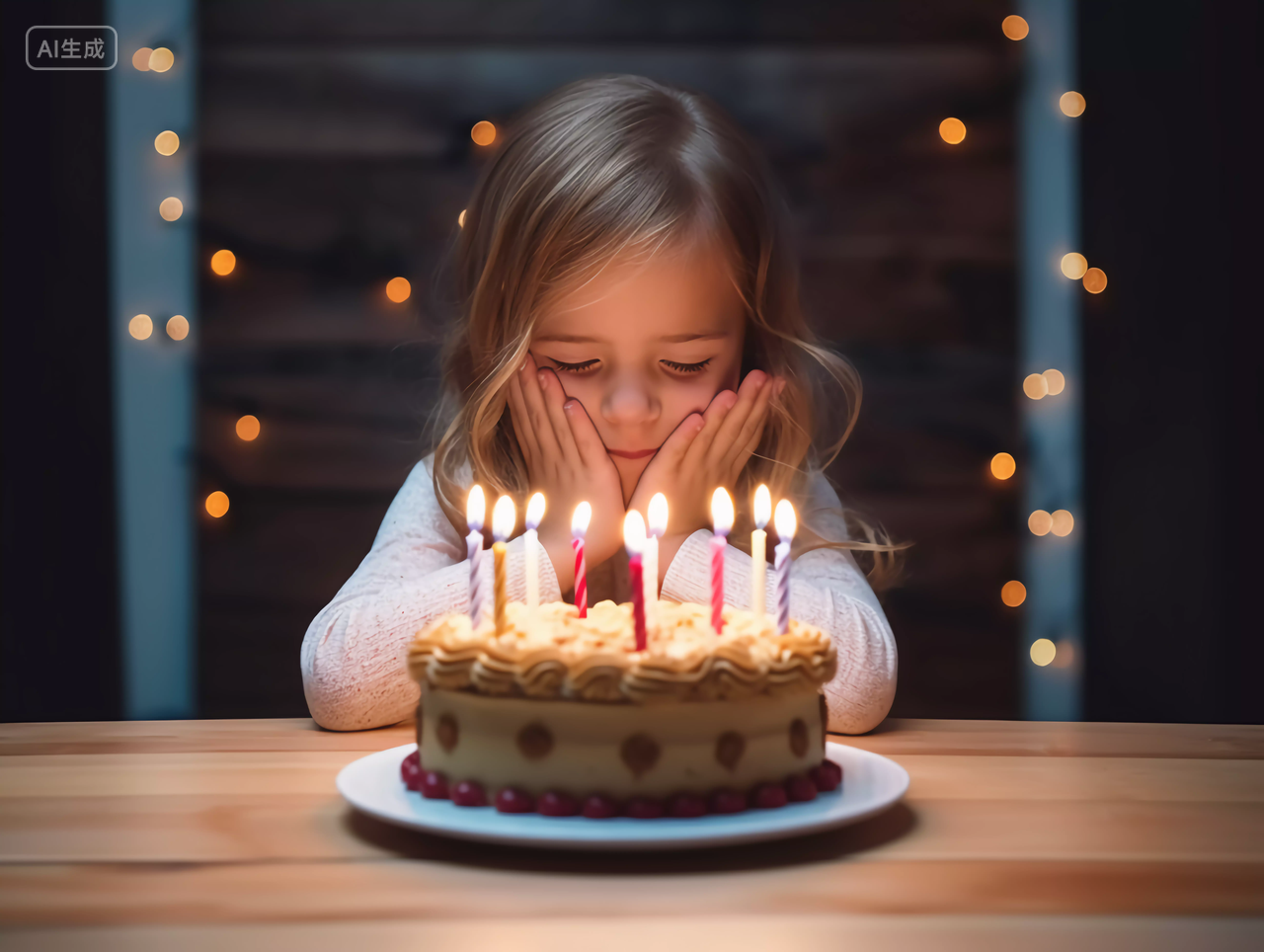 小女孩闭着眼睛许愿生日庆祝祝福生日快乐生日蛋糕HAPPY BIRTHDAY小女孩吹蜡烛