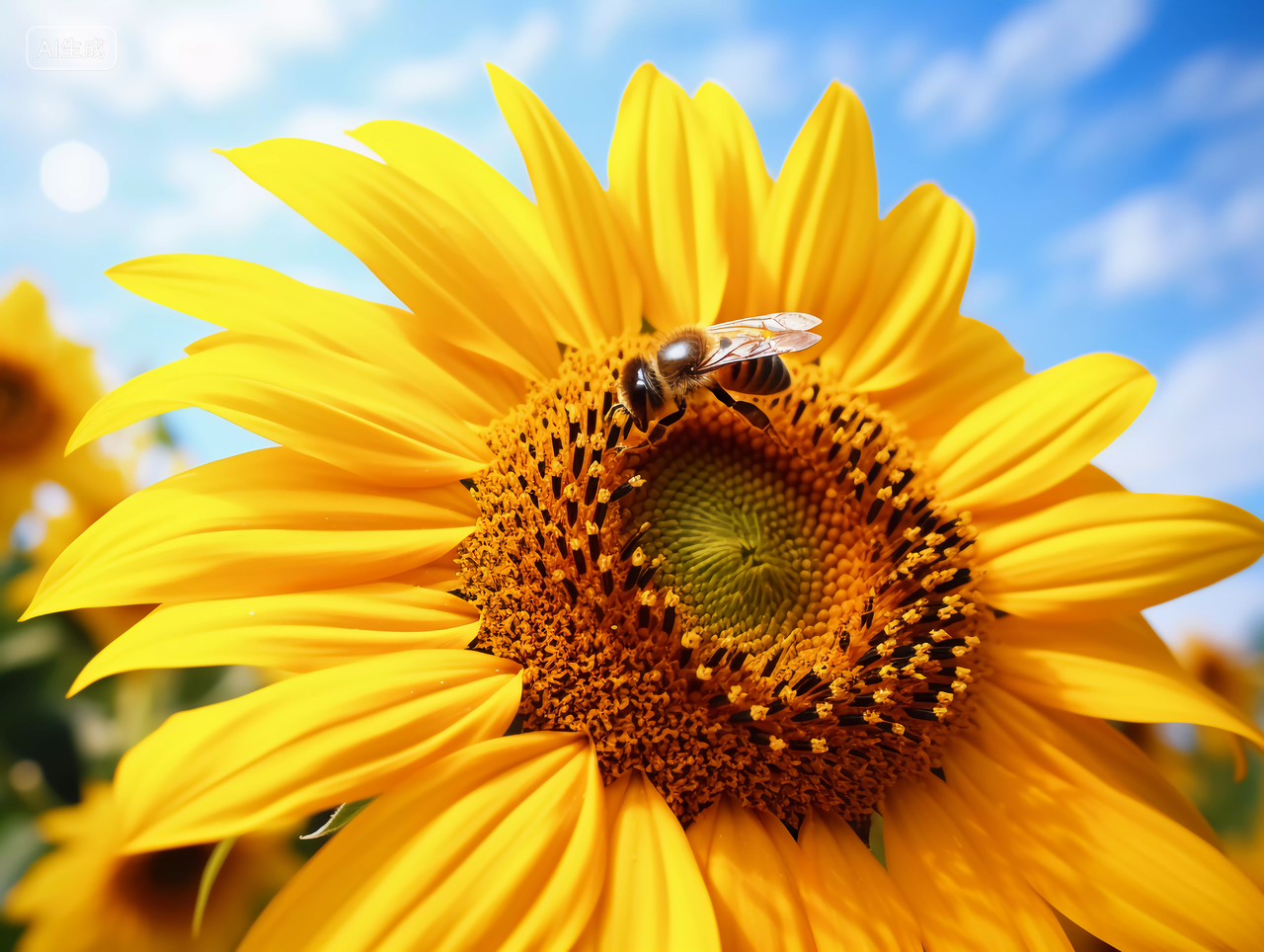 向日葵蜜蜂花朵清新美好希望鲜花花束向日葵