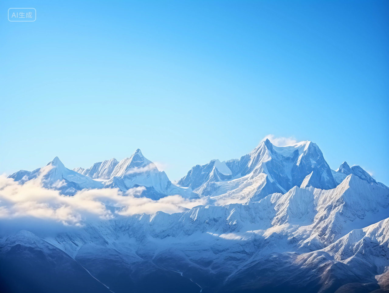 蓝天雪山天空云海蓝色天空背景自然风景壁纸清新