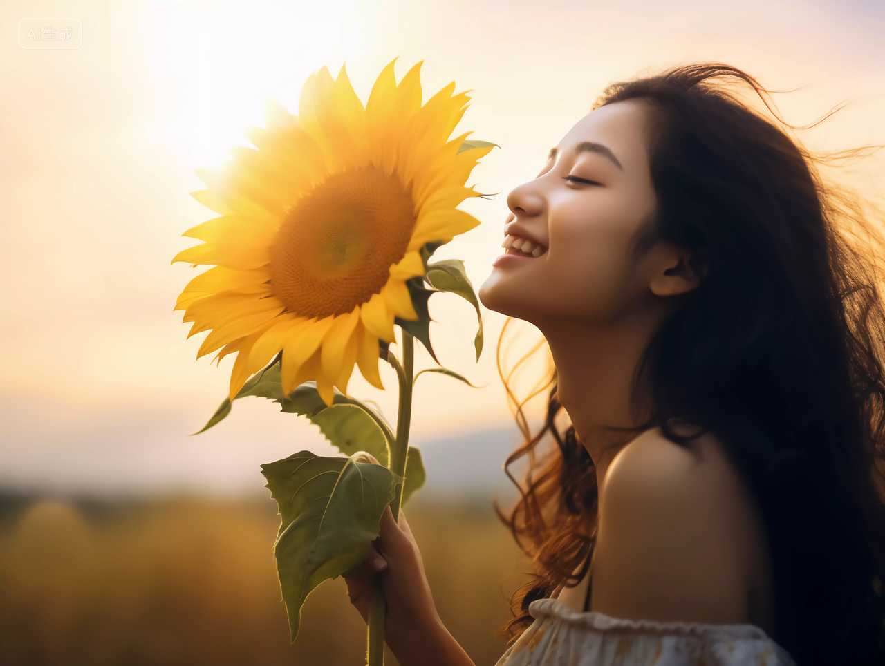 拿着向日葵的女人向日葵花朵清新美好希望鲜花花束唯美壁纸美女