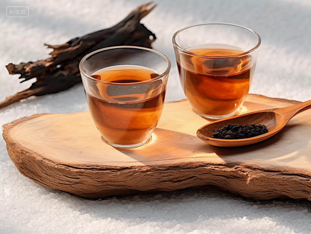 茶文化茶道中国传统饮品茶红茶茶汤木茶勺展示