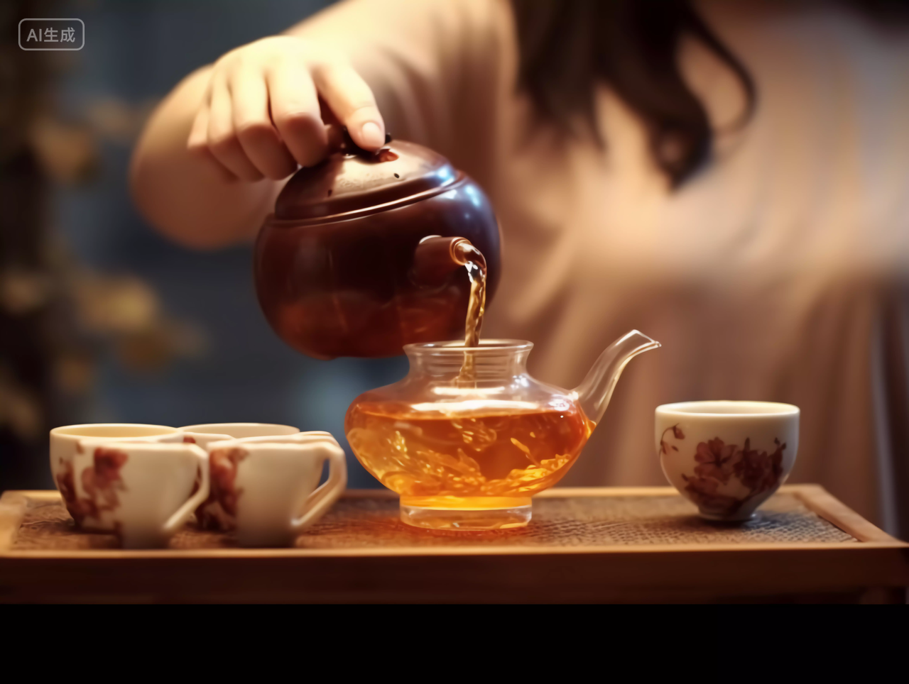 从茶壶从倒茶水画面茶文化茶道中国传统饮品茶