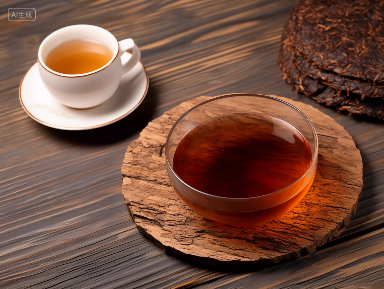 茶杯中的茶水茶文化茶道中国传统饮品茶茶饼普洱茶