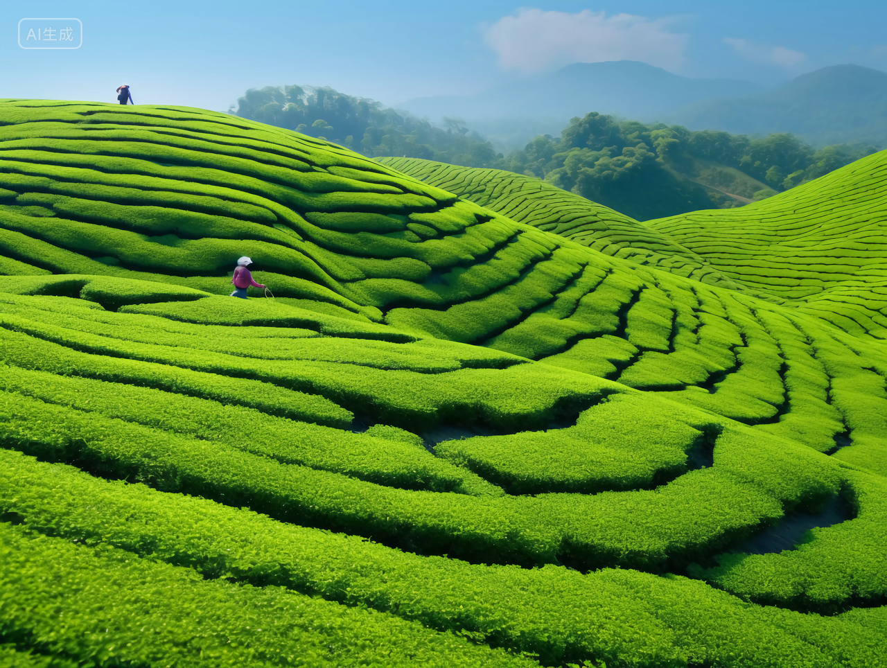 绿色的茶园茶叶远景中国茶道