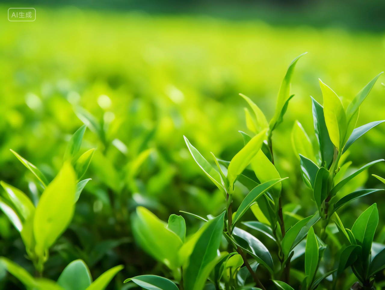 茶园中生态健康的新鲜绿色茶叶特写图茶文化茶道中国传统饮品