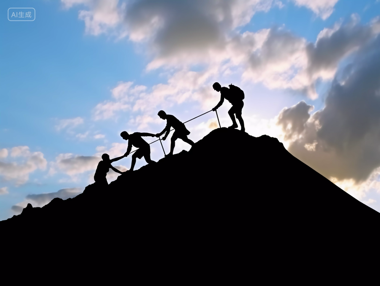 登山人侧面剪影山风景自然风景自然风光团结帮助