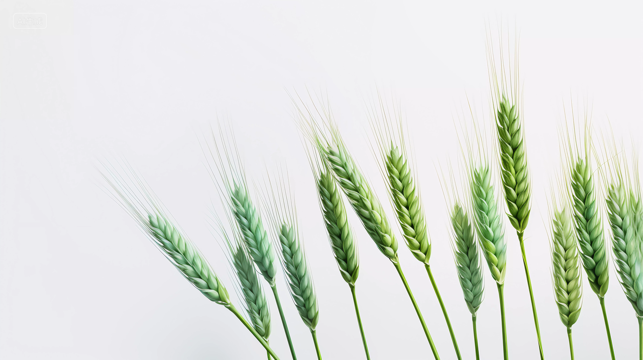 农作物谷物麦田麦穗小麦图芒种节气青色麦穗白底图