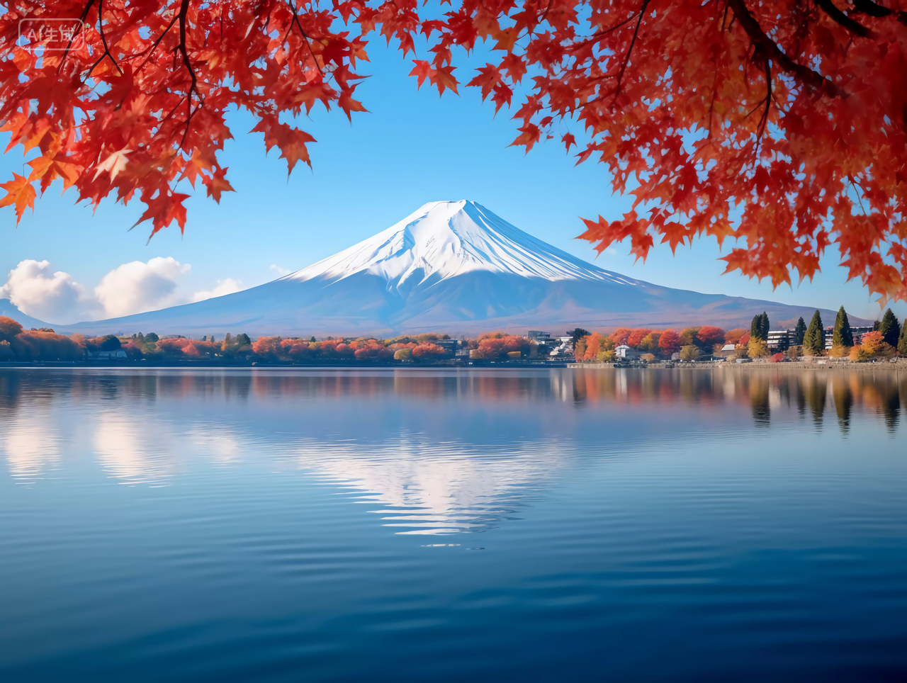 富士山山风景自然风景自然风光旅游宣传壁纸电脑壁纸红色枫叶