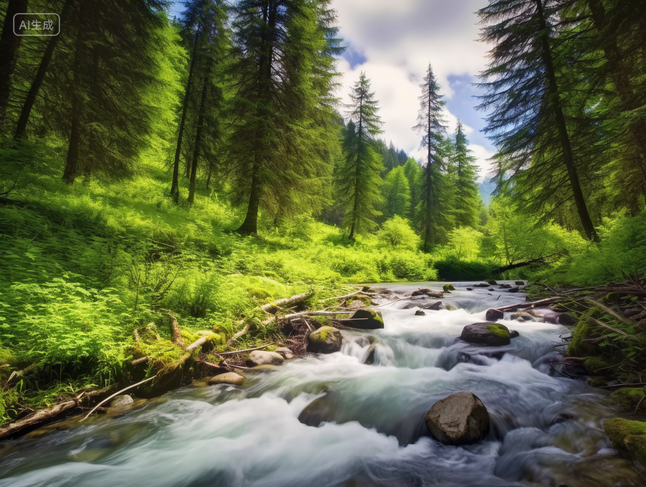 山林小溪山风景自然风景自然风光森林树林