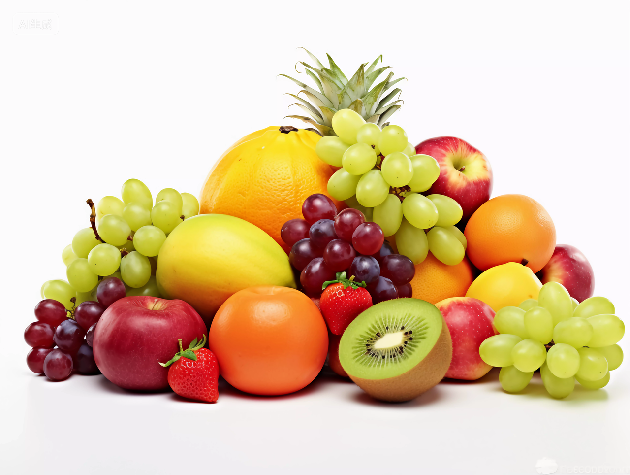 橙子柚子橘子苹果猕猴桃香蕉葡萄菠萝各种各样新鲜水果健康生活营养有机水果拼贴展示图白底