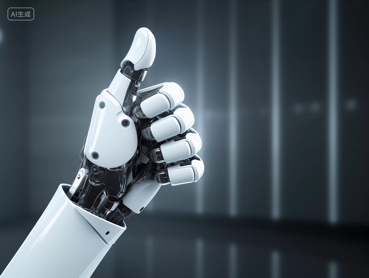 人工智能AI未来科技机械手臂3D机器人手技术和科学概念机器人手竖大拇指