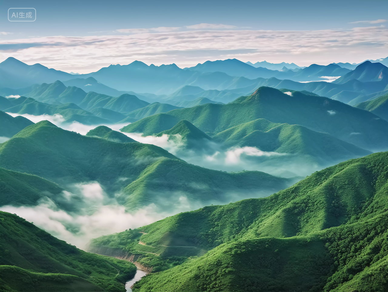 山脉绿色山风景自然风景自然风光美丽的大自然群山连绵山峰