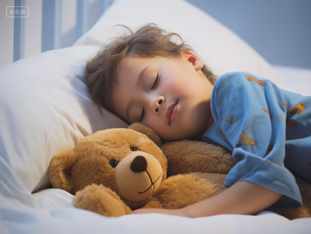 儿童睡眠小男孩安静抱着娃娃睡觉场景快乐幸福的未成年儿童小学生