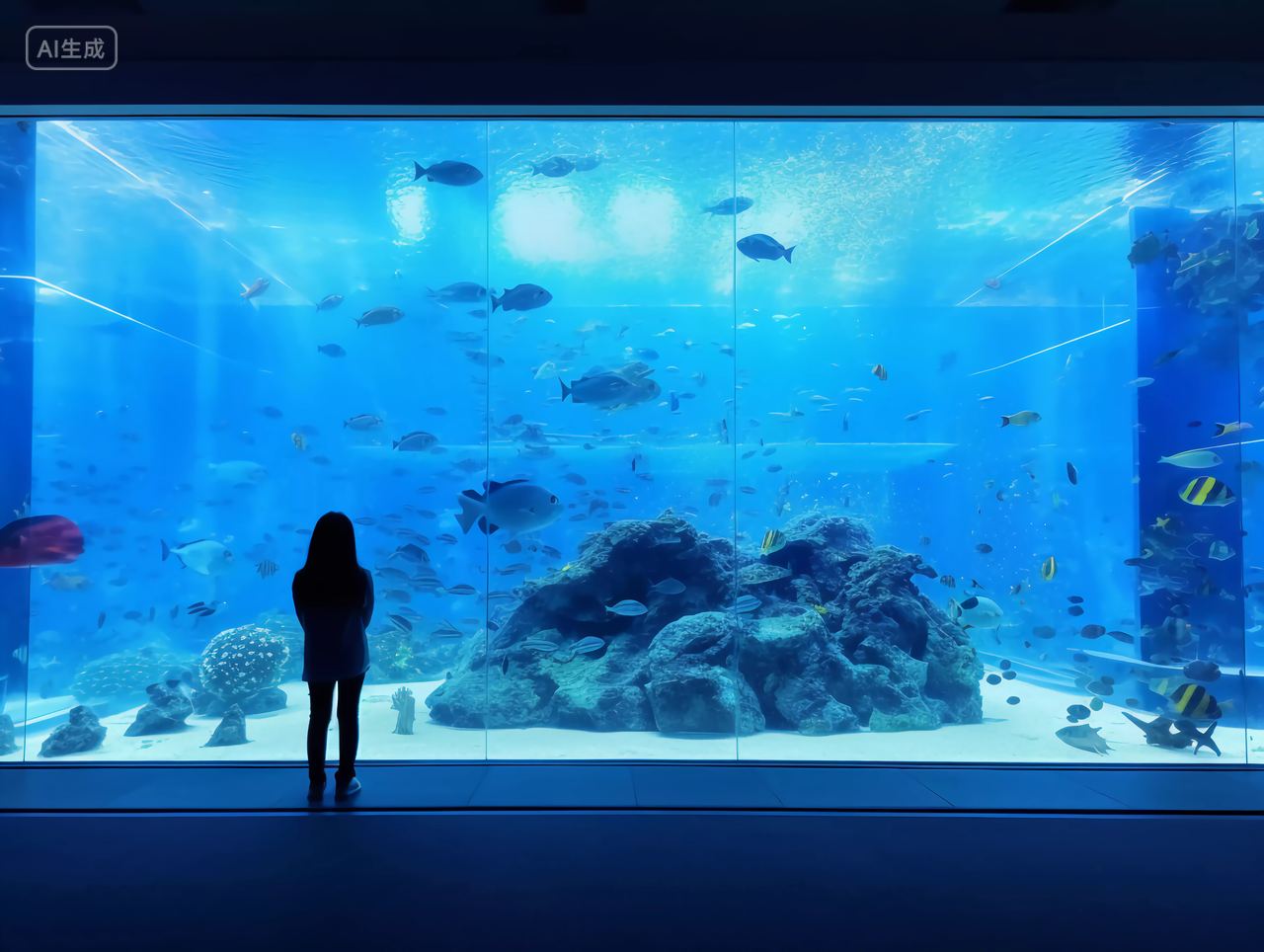 海洋馆玻璃墙前站着一个女孩海洋海海水电脑壁纸风景世界海洋日
