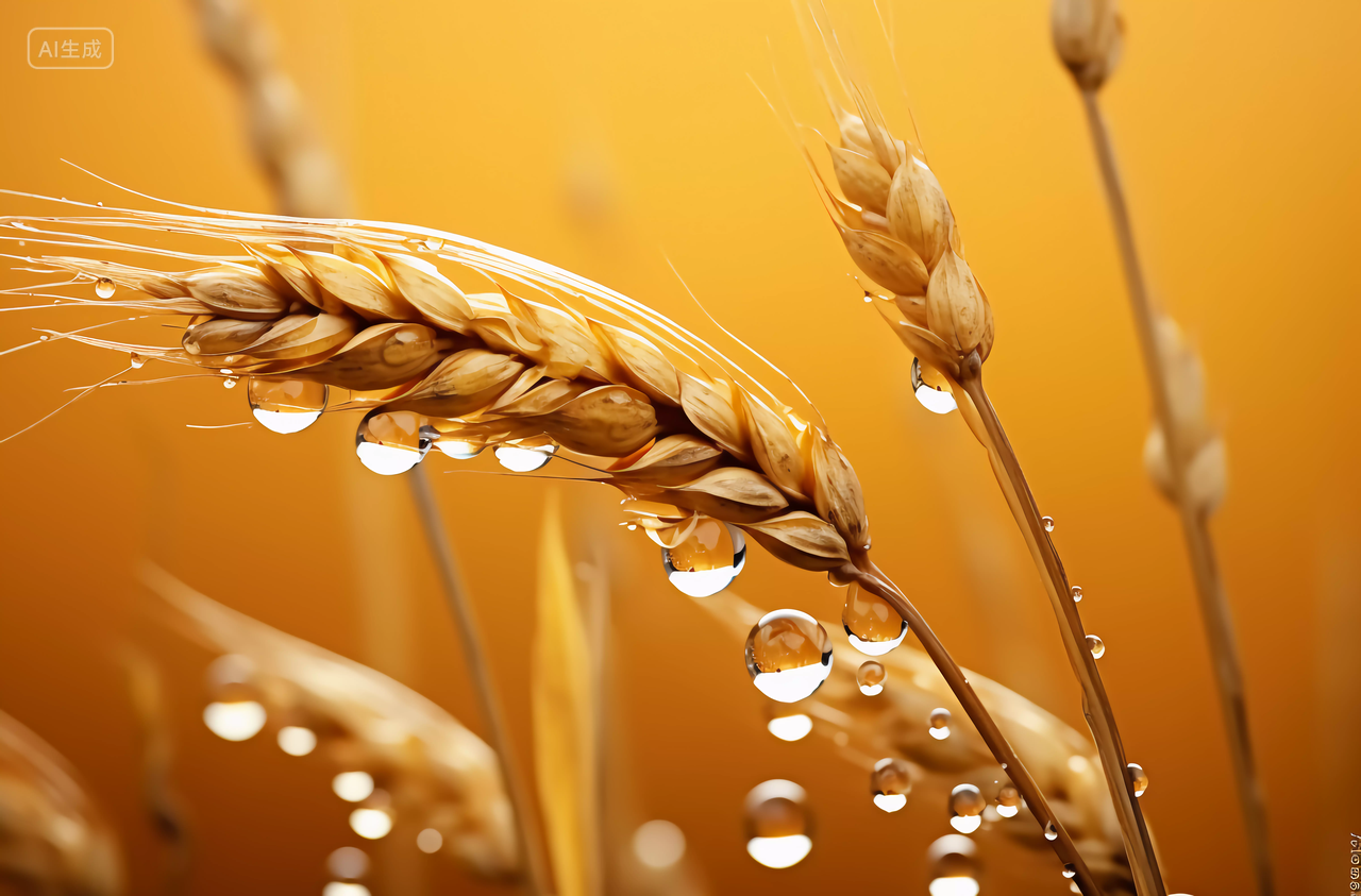 二十四节气芒种背景图芒种节芒种麦子多水滴的麦穗农作物谷物秋收的麦田麦穗小麦图芒种节气农民大丰收