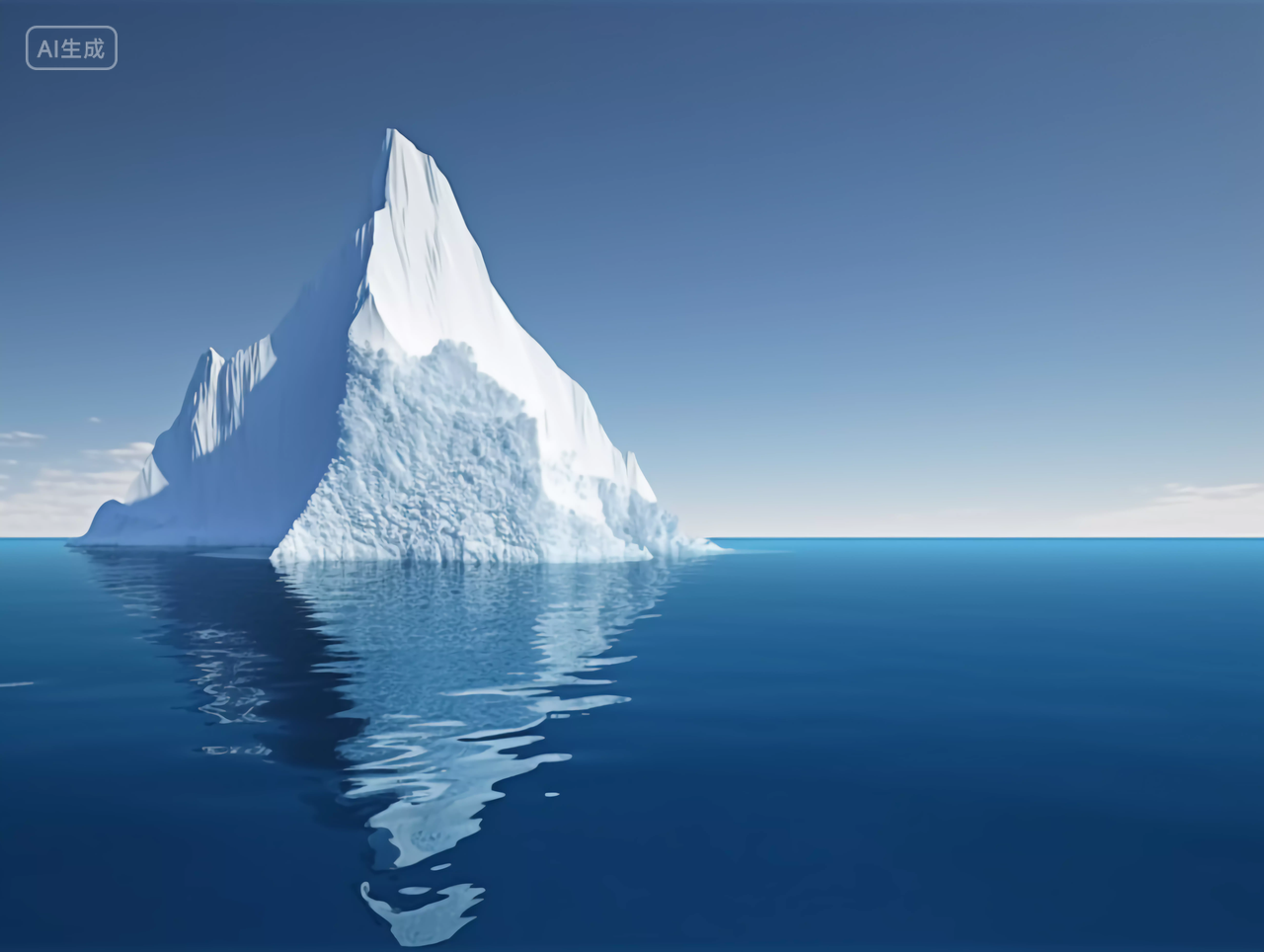 蓝色平静海面上一座白色冰山自然风景自然风光海洋