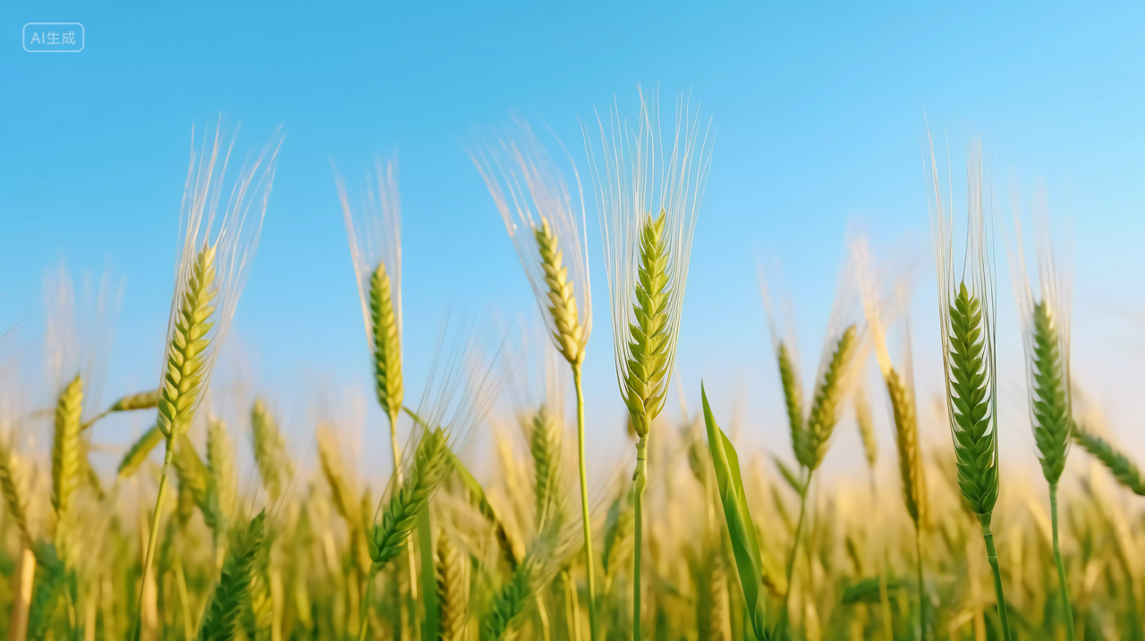 早晨阳光下的青色小麦农作物谷物秋收的麦田麦穗小麦图芒种节气农民大丰收