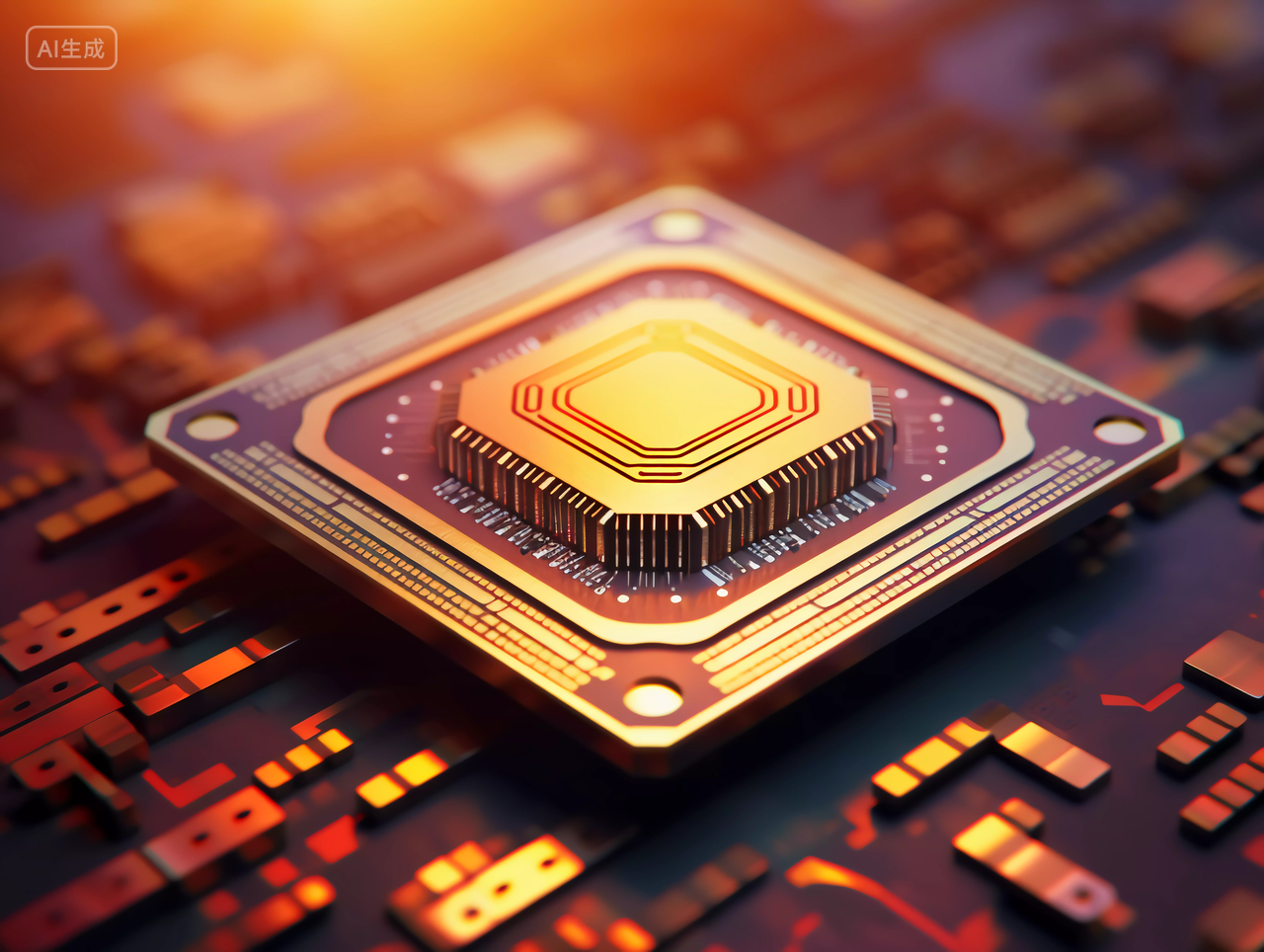 电子行业科技芯片金色计算机微芯片特写图