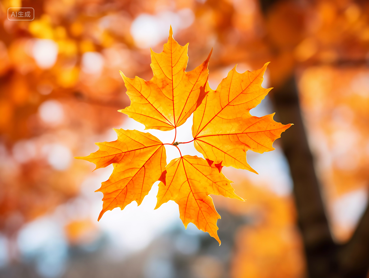 立秋阳光照耀下的金黄色枫树枫叶浪漫秋天风景壁纸