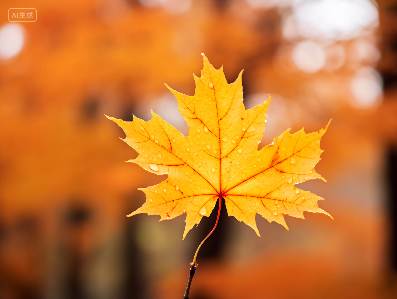 立秋阳光照耀下的金黄色枫树枫叶浪漫秋天风景壁纸