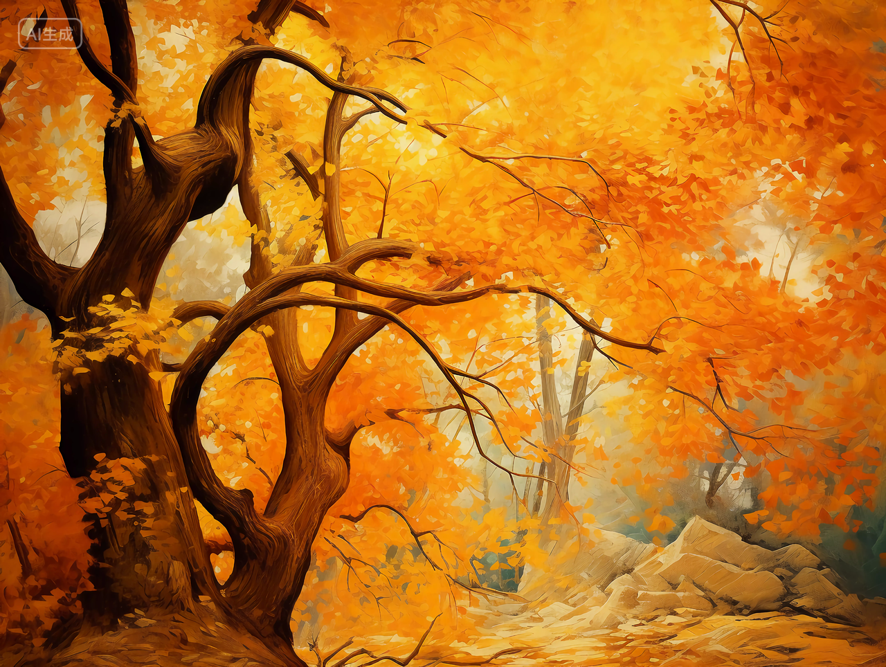 立秋金黄色枫树林枫叶浪漫秋天风景壁纸