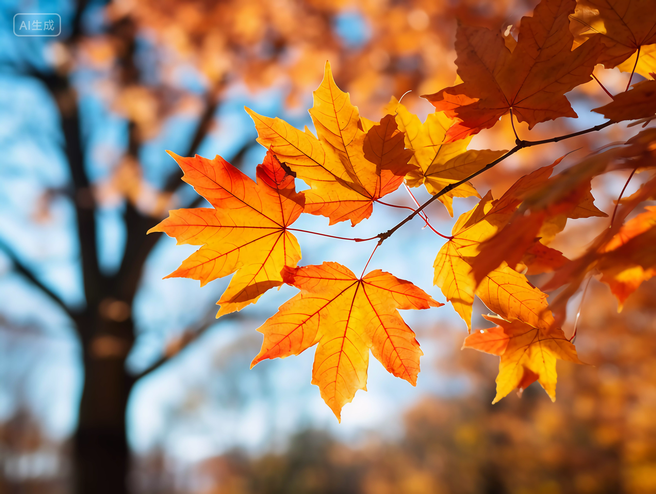 秋天秋色温暖阳光下的立秋红色枫叶风景壁纸图