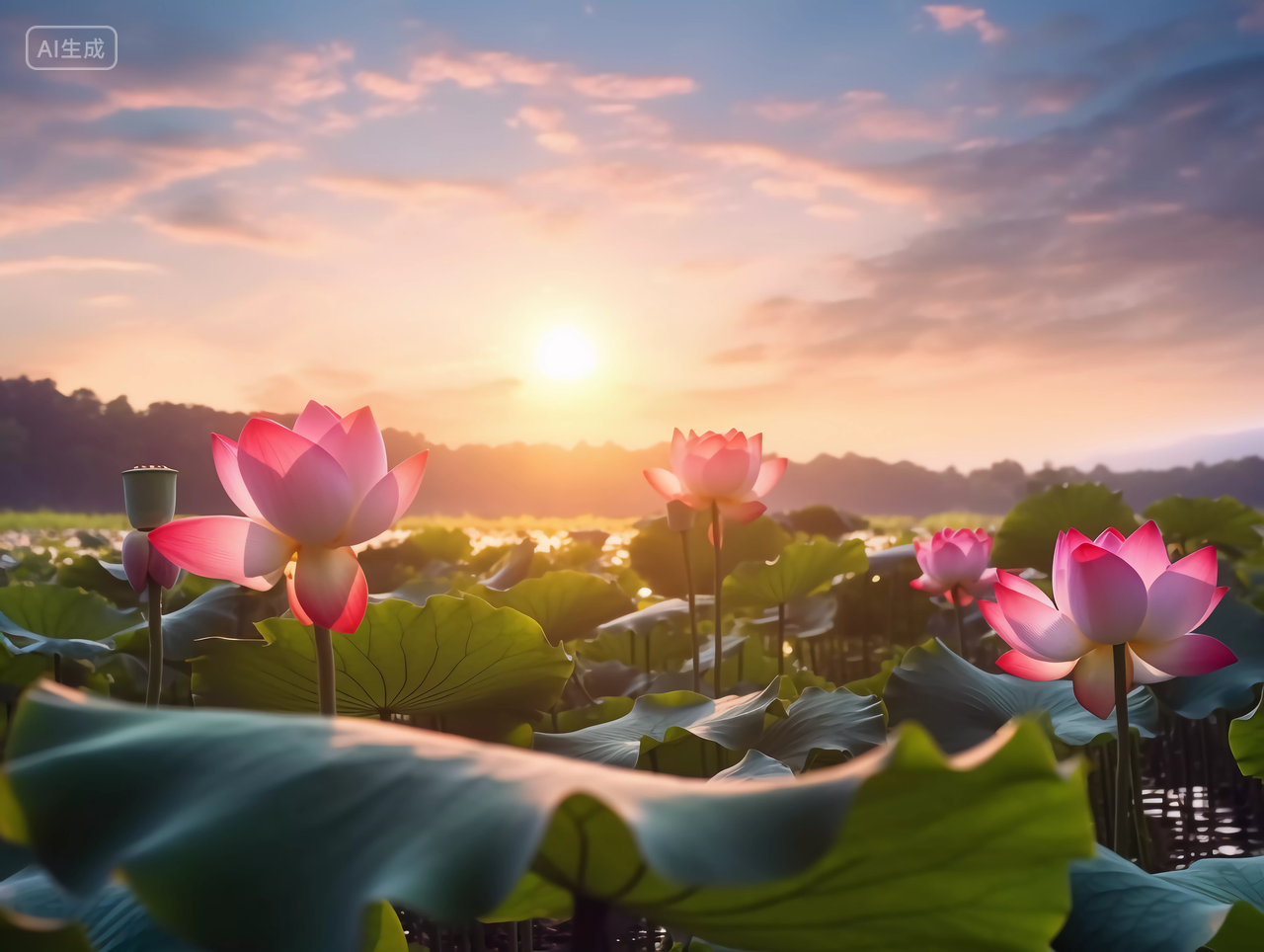 二十四节气夏至背景24节气夏天夏日夏天背景荷花植物廉政夕阳下的荷花夏天荷花风景立夏夏至小暑大暑处暑绿色壁纸背景图