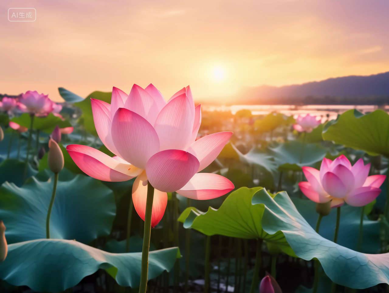 二十四节气背景24节气夏天夏日夏天背景荷花植物廉政夕阳下的荷花夏天荷花风景立夏小暑大暑处暑绿色壁纸背景图